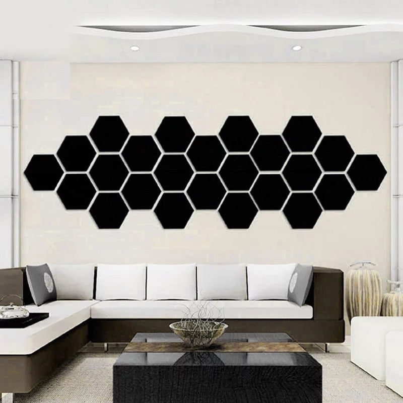 Acrylic Hexagon wall decor Mirror (BLACK) - Wall Decorations 4X4 INCHES 6PC (PRODUCT CODE : ACBH))