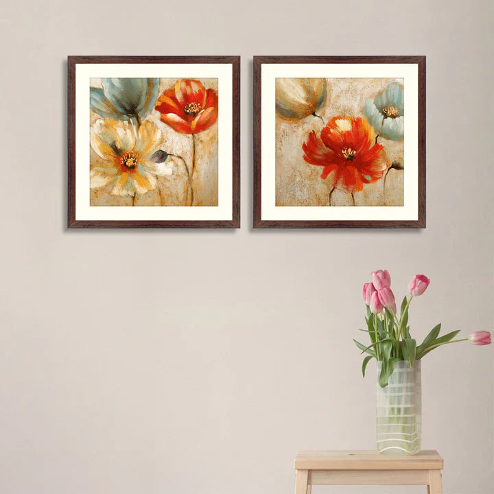 Pair of Floral Art in Brown Frame ZS_FR03